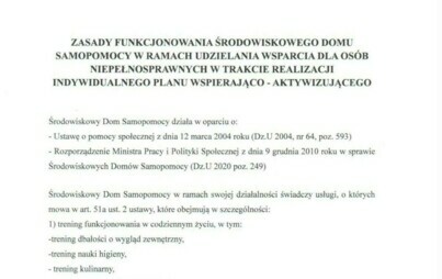 Zdjęcie do Zasady Funkcjonowania ŚDS Wolnica w ramach udzielania wsparcia dla os&oacute;b niepełnosprawnych w trakcie realizacji Indyidualnego Planu Wspierająco - Aktywizującego
